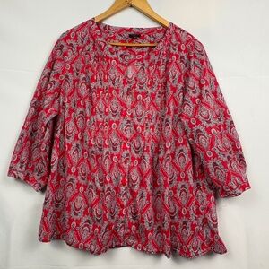 Talbots Womens 3/4 Sleeve Button Down Tunic Shirt 2X Paisley Breathable Boho